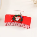 Red rectangular hair claw clip with Santa Claus pattern and Merry Christmas text - Santa & Wreath (C10-4-12)