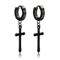 Pendientes de aro negros unisex de acero inoxidable con colgante de cruz y reflejo - Negro