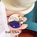 Cartoon enamel pin badge featuring snow mountain and starry sky design, 3.5cm diameter - Sun and Moon Pair