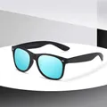 Retro oversized polarized sunglasses with black frames and cyan mirror lenses - Men's Polarized Black Frame Ice Blue Lens