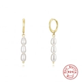 Exquisite S925 sterling silver gold chain earrings with three white dangling pearls - Gold - Three Pearls