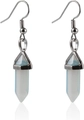 Detail of opal hexagonal prism pendants with silver hooks and polished metal caps - White Crystal