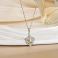 Two-tone shield pendant necklace with sparkling cubic zirconia and golden star center - Silver Shield Gold Star Full Zirconia Style (XL0479)