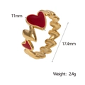 Golden stainless steel heart ring with red enamel finish and adjustable open band - Gold Base With Red Heart