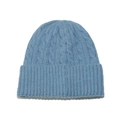 Close-up of cable knit texture and ribbed cuff on a sky blue winter beanie hat - M (56-58cm) / Blue