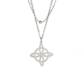 Collier double couche en acier argenté avec pendentif étoile en nœud celtique poli brillant - Acier Argenté Noeud de Sorcière Chaîne Double Couche
