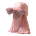 Pink quick-dry sun hat with face shield and neck flap for full outdoor protection - Adjustable / Pink