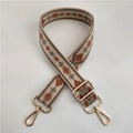 Ethnic style jacquard wide bag strap with geometric patterns and golden metal clasps - No.2 Green Brown + Gunmetal Buckle