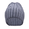 Detail of grey cable knit winter beanie showing thick wool texture and folded cuff - Adult Cable Knit Hat / Dark Gray