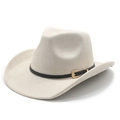 Dettaglio cappello da cowboy bianco sporco con fascia in pelle nera e fibbia in metallo dorato - M(56-58cm) / Beige (Camoscio)