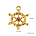 Detail of golden ship rudder pendant with pink gem and 15.2x20mm size dimensions - Gold With Rose Red Zirconia (YTP2412078-3)