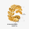 Verstellbarer 18K vergoldeter Edelstahlring mit Blattmuster und Weizentextur für Damen - Goldblatt-Stil / Gold