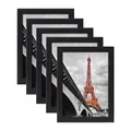 Minimalist black wooden photo frame set of 5 with modern Eiffel Tower theme prints - 6 Inch / Black