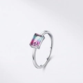 Elegante anillo de plata S925 con turmalina sandía rectangular y degradado de color - Talla EE. UU. 5 / Plata/Degradado