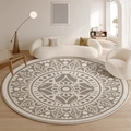 Alfombra redonda moderna con diseño de mandala en beige y blanco en un salón luminoso - Diámetro 80cm / Mandala Beige