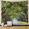 Detail view of forest tree landscape tapestry with polyester fabric texture in home decor - Brushed Fabric / 73X95CM / SL07-17 (绿树隧道)