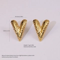 Golden stainless steel V-shaped earrings with unique hammered texture for beach vacation style - Hammered V-Shape Style (FYD6141)