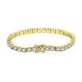 Classic tennis bracelet featuring gold-plated finish and row of round white cubic zirconia - Machine-made Tennis Chain 4mm Thick Electroplated 14k Gold 16.5cm Long Approximately 8.56g.