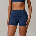 Navy blue high-waisted recycled yoga shorts and matching top in elastic quick-dry fabric - M / Twilight Blue