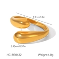 Detailed view of golden teardrop open ring with size measurements in centimeters and inches - Gold Teardrop Shape Minimalist Open Ring (HC-R30432)
