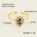 18K gold plated stainless steel ring with water drop blue zircon and adjustable band - Water Drop Style / Blue Zirconia