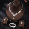 Elegant silver African bridal jewelry set with water drop rhinestones necklace and earrings - Silver (Necklace+Earrings+Bracelet)