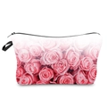 Elegant floral travel cosmetic bag featuring a vibrant pink rose print and secure zipper closure - Pink Rose Floral Print (hz1460)