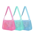 Mesh beach bags for kids in pink, mint green and blue with adjustable straps - Solid Color Pink/Blue/Green Shoulder Mesh Bag