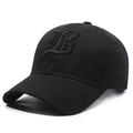 Berretto da baseball nero in cotone con ricamo lettera B gotica 3D e visiera curva - Regolabile / Nero con ricamo nero