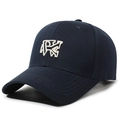 Dark blue baseball cap featuring 3D white RK letter embroidery and classic curved brim - Adjustable / Navy Blue