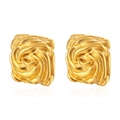 Pendientes de botón cuadrados con rosa en acero inoxidable chapado en oro 18k - Textura Cuadrada Tallada (Dorado) / Dorado