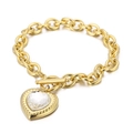 18K gold plated heart bracelet with toggle clasp and large sparkling heart-cut zircon - Gold Clear Heart Style (KB62134-Z)