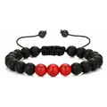 Handmade woven bracelet set with matte black beads and red marble stone accents - Matte Bead & Red Turquoise