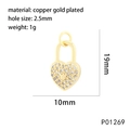 Detailed view of a gold-plated heart padlock pendant with star motif and zircon inlays - P01269-Star Moon Padlock