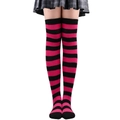 Thigh high black and pink striped cotton socks for women in preppy style - Black Rose Red Wide Stripe