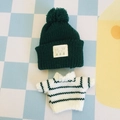 Grüne Strickmütze und gestreifter Pullover Puppenoutfit für 17cm Plüschpuppen Kleidung - Passend für 17cm Puppe / Strickmütze + Gestreifter Pullover / Grün