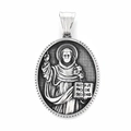 Vintage silver St. Anthony relief pendant in oval stainless steel for men - St. Anthony with Bible Style (KP119861-MI)