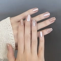 Short rose gold and silver metallic press-on nails with rhinestone accents - By1729 Gold Glitter Powder / Phototherapy Glue Style