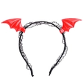 Detail of Halloween bat wing headband with red glossy finish and black lace trim - Red Bat Lace Headband