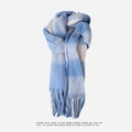 Weicher Regenbogen-Schal in Hellblau und Cremeweiß mit langen Fransen-Quasten - 39cmx230cm / Himmelblau