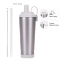 Grey 830ml stainless steel vacuum tumbler with 1.2cm wide straw and magnetic handle - 830ml / Silver A (Light Grey Lid)