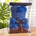 Blue rose teddy bear in a transparent gift box with Just for you ribbon decoration - Flower Bear+40CM Gift Box+Light / Sapphire Blue