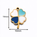 Golden clover charm with colorful enamel inlays and 14mm by 10mm dimension markings - Four-Leaf Clover / Large / Gold