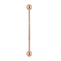 Makroansicht des roségoldenen Industrial Barbell mit funkelnden Zirkonia-Steinen - 1.6X38X5X5mm / Roségold