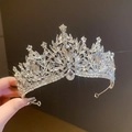 Sparkling silver crown headband with crystal leaves and teardrop rhinestones for girls - Luxury Leaf Shape Tiara / Silver