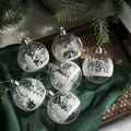 Set de 6 bolas de Navidad de 6cm con motivos de nieve blanca sobre terciopelo verde - 6cm / Estilo B-Casa con Purpurina Blanca