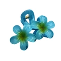 Translucent ocean blue plumeria hair claw clip with a resin flower design and gold spring - Double Plumeria [Blue]