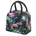 Geïsoleerde lunchtas in zwart met flamingo-print en tropisch bloemenpatroon - Zwarte Flamingo