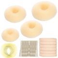 Beige hair styling tool set with sponge buns, metal U-clips and fabric hairband - 40-Piece Beige Series / Beige