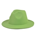 Close-up of lime green fedora with metal buckle belt and flat brim wool felt texture - Adult 56-60cm / Thickened and Hardened / Fruit Green